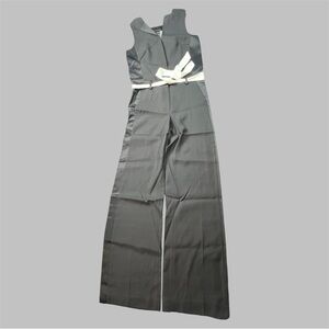 Karl Lagerfeld Satin-trimmed belted crepe jumpsuit